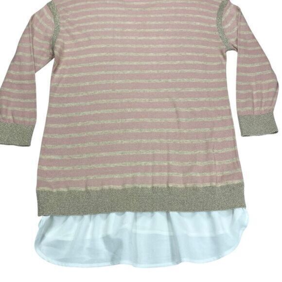 Calvin Klein Sweater Womens M Pink White Striped Layered Look Casual Pull Over - Picture 11 of 16